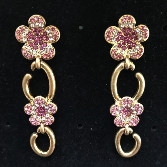 Oscar de la Renta Crystal Bloom Flower O Drop Earrings - Picture 3 of 4